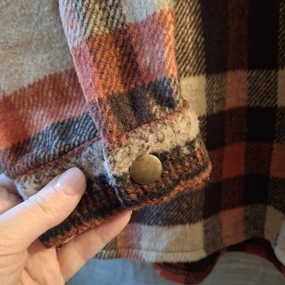 BKE Orange Brown Plaid Button Down Shacket-Size S - Picture 4 of 7